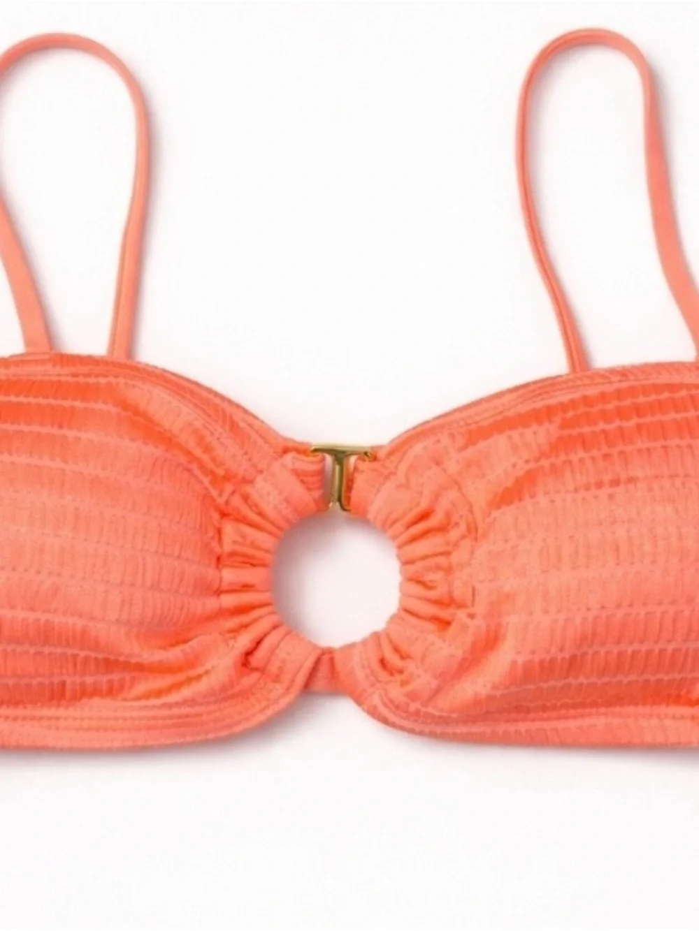 Isabella Rose Bikini Set Medium Neon Coral Textured Bandeau High Cut Swim Size M